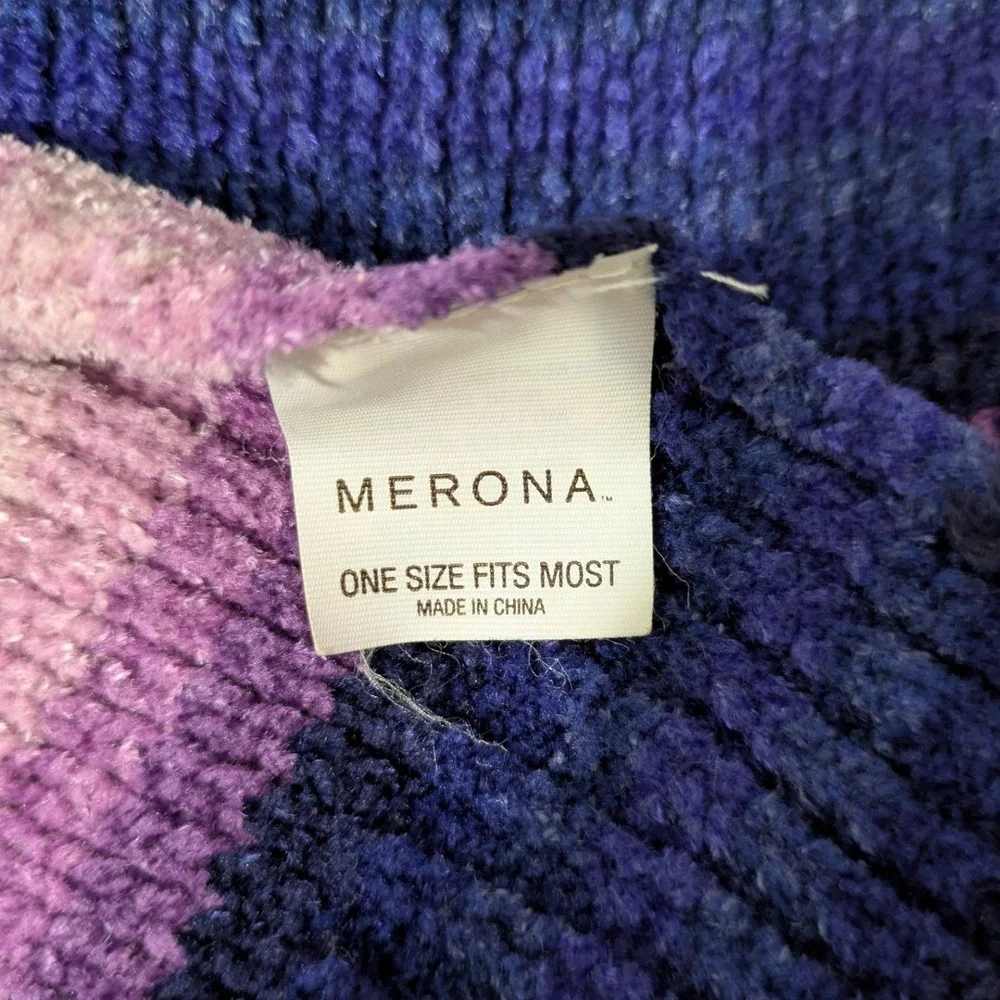 Merona Womens Purple Blue Pink Striped Chenille Ribbed Knit Winter Scarf